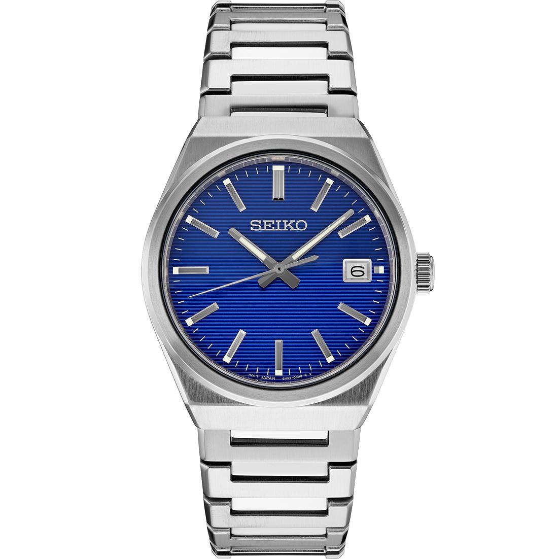Seiko Essentials SS Quartz Blue texturedDial, Silver bracelet