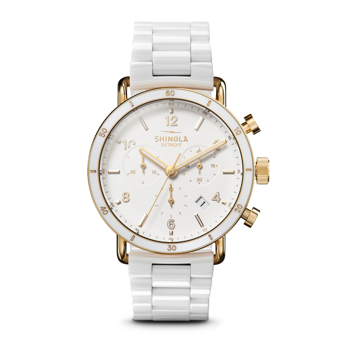 Shinola Ladies' Canfield Sport Chronograph White Ceramic Watch White Dial