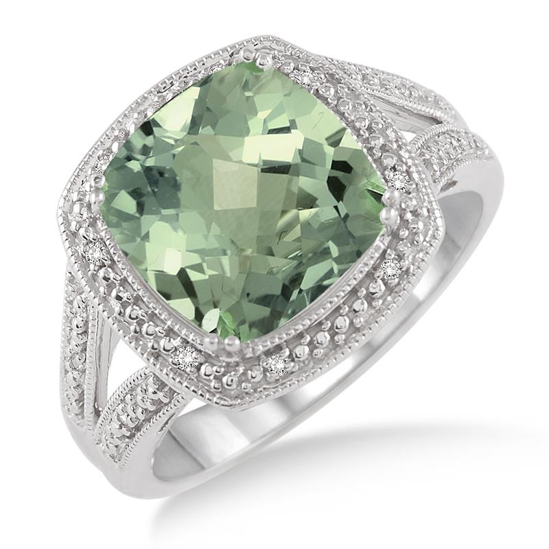 Jilco Green Amethyst & Diamond Ring Size 7.5