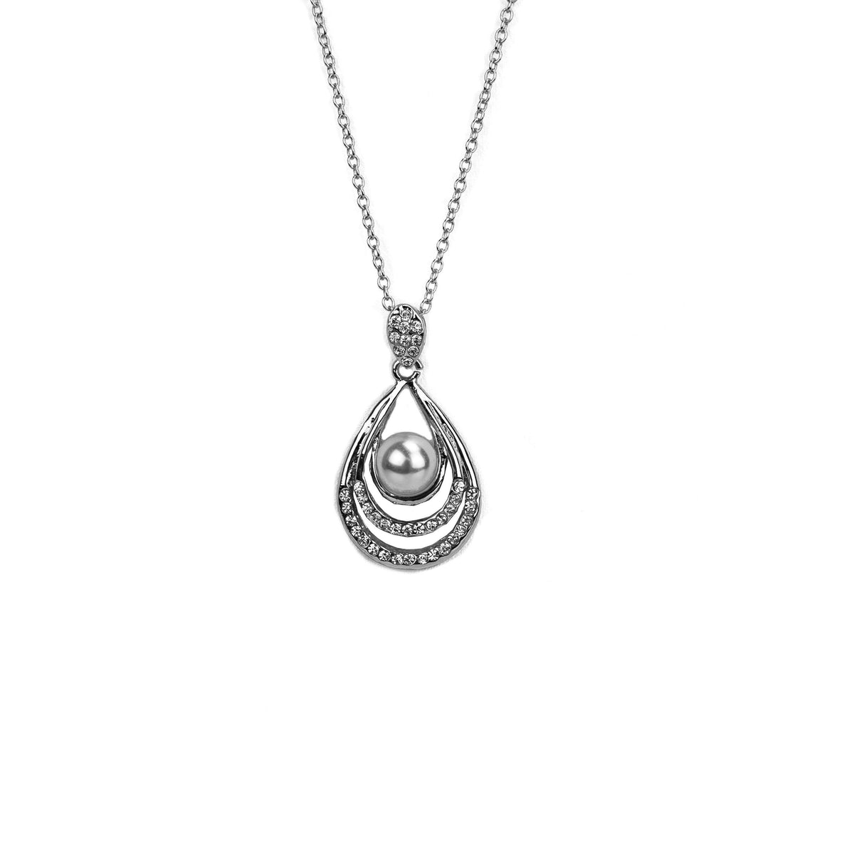 Completely Bella SilverTone Pearl and Crystal Teardrop Pendant