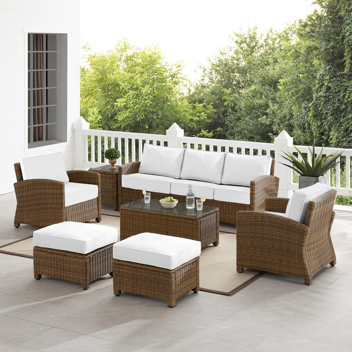 Crosley Outdoor Bradenton 7Pc Wicker Outdoor Sofa Patio Set - Sunbrella