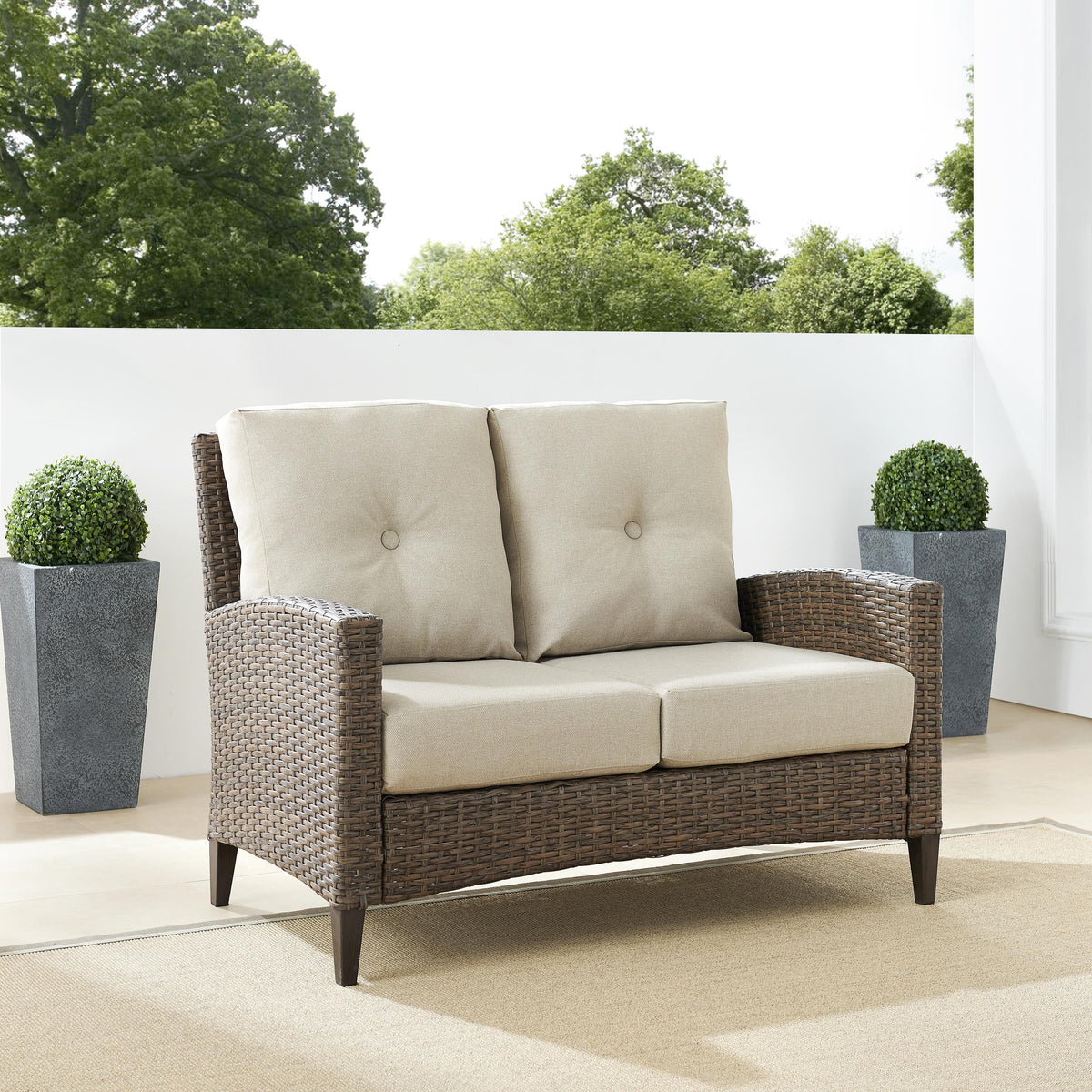 Crosley Outdoor Rockport High Back Wicker Outdoor Loveseat
