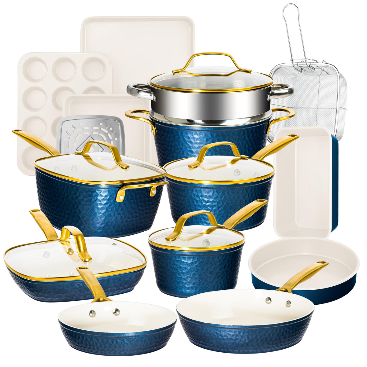 Gotham Steel Cookware Pro Hammered Cookware and Bakeware Set Size 20 Piece S