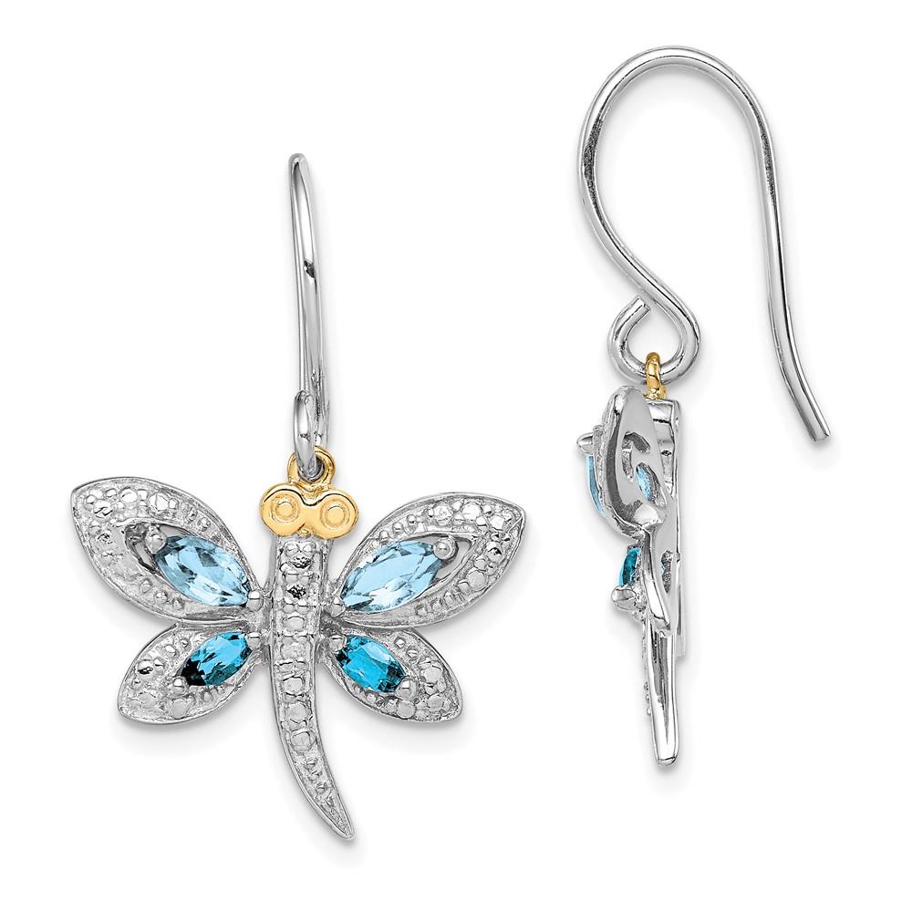 Distinctive Sterling Silver and 14k Accent Lt BT/London BT and Diamond Dragonfly Earrings