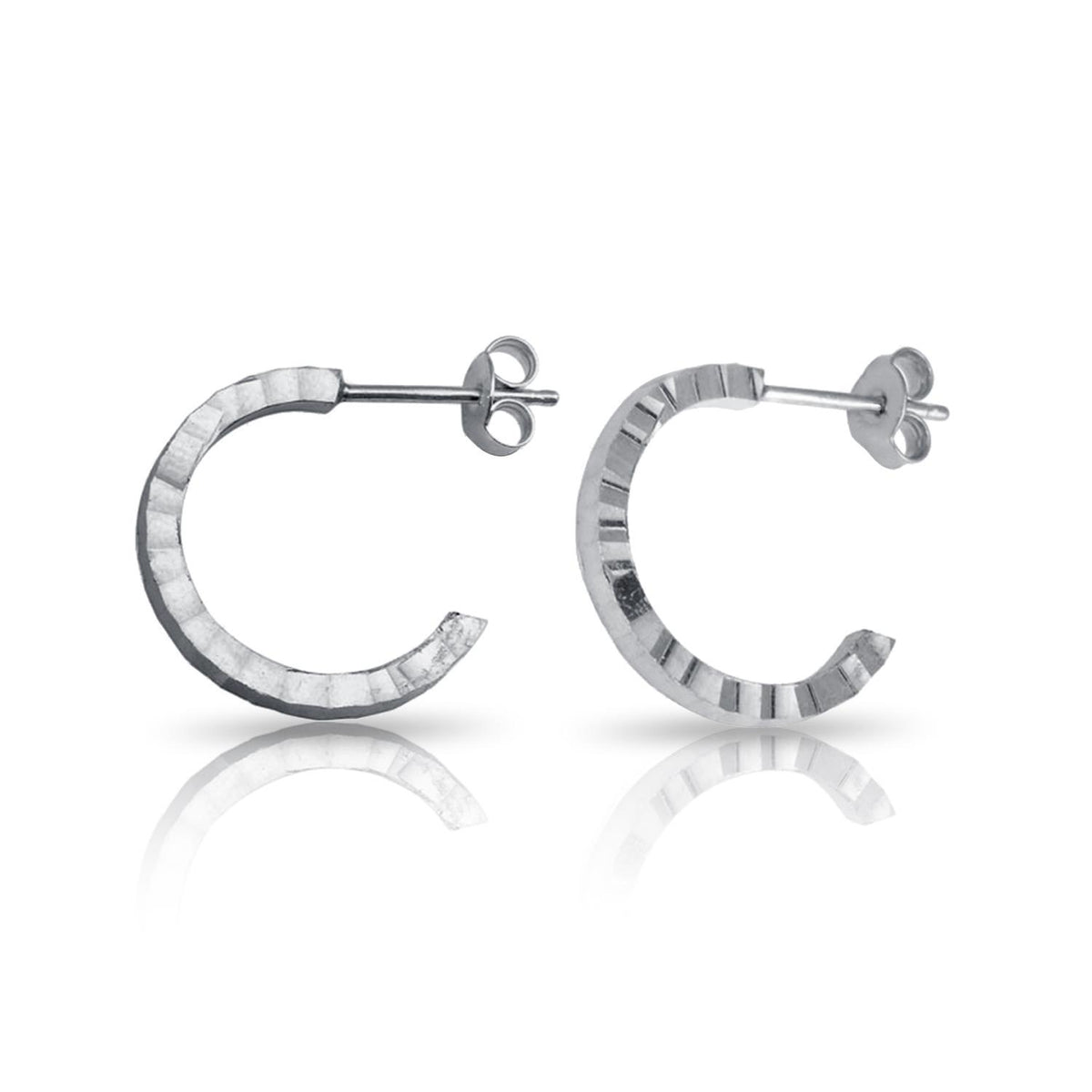 PARIKHS Rhodium Plated Diamond Cut Semi Hoop Earrings in 925 Sterling Silver-20mm