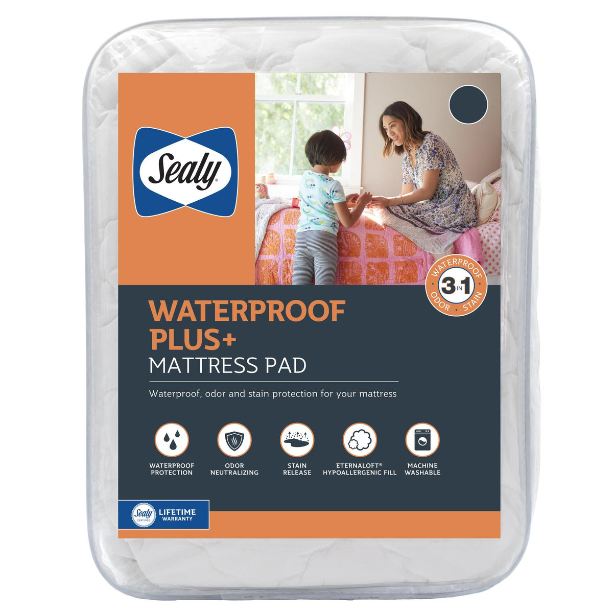 Sealy Waterproof Plus+ Mattress Pad-Queen-White