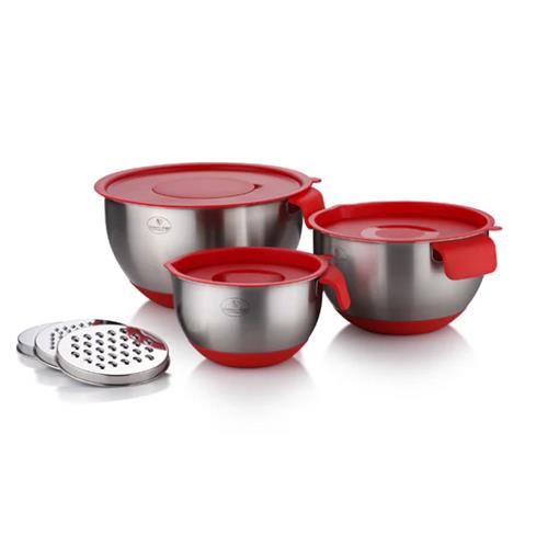 Culinary Edge 10pc Stainless Steel Mixing Bowl Set Red