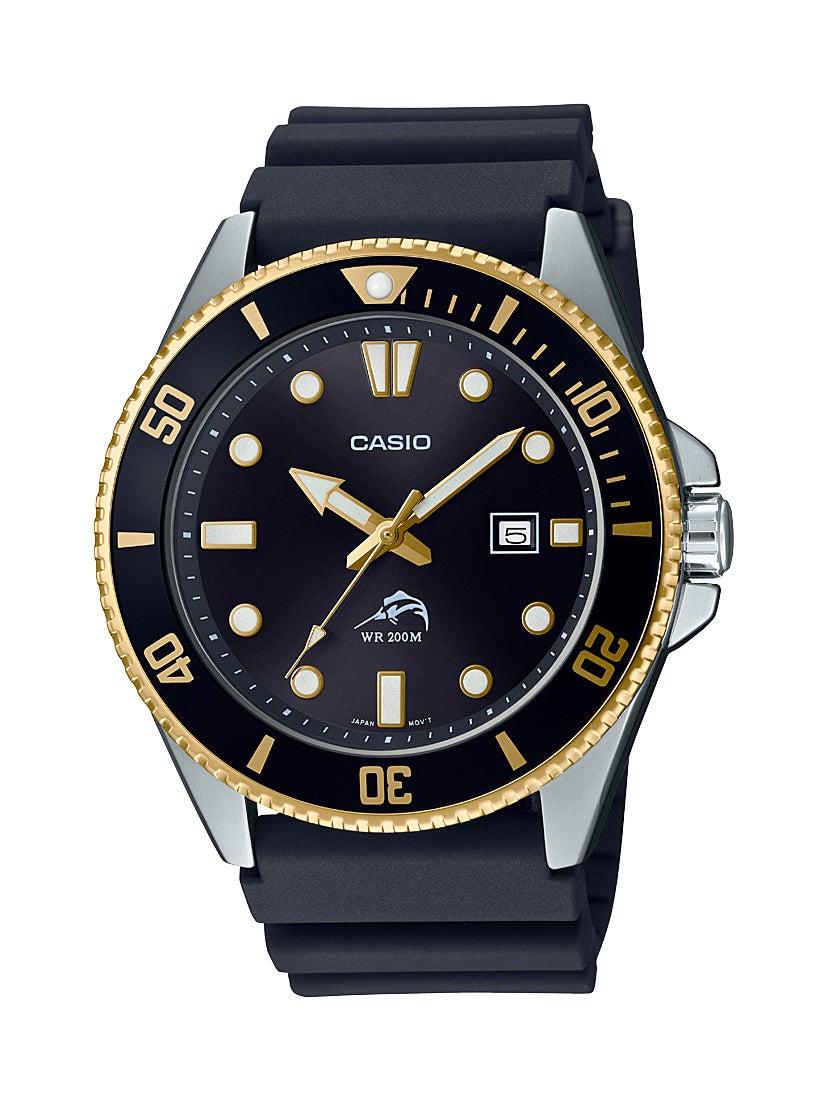 Casio Mens Diver Inspired Black & Gold Resin Watch Black Dial