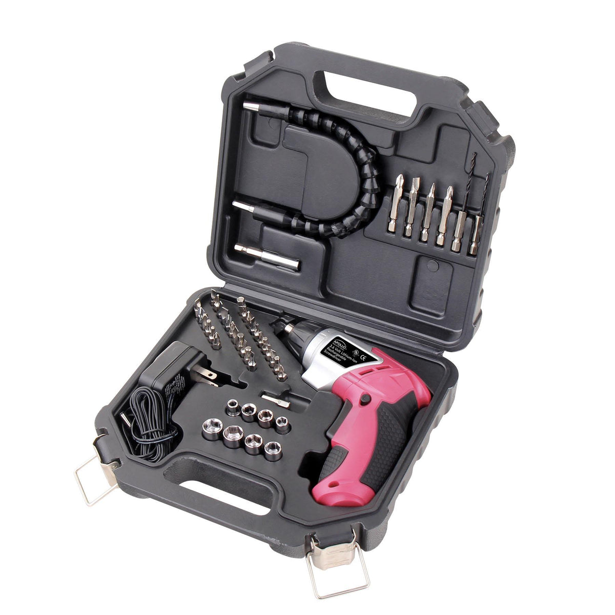 Apollo Tools 3.6V LI-Ion Rechargeable Screwdriver w/45pc Accy set Pink