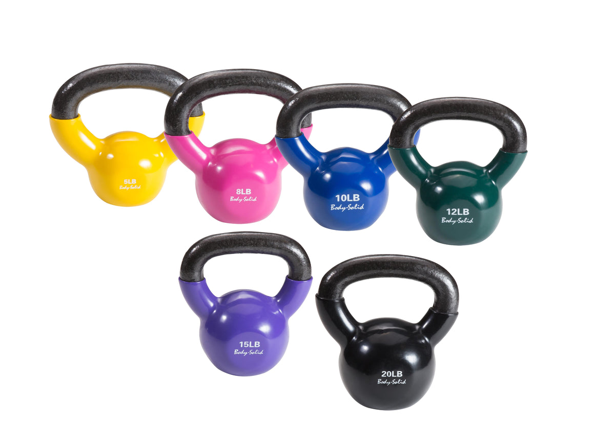 Body-Solid Vinyl Coated Kettlebell Set Singles - One Each: 5, 8, 10, 12, 15, 20 lbs
