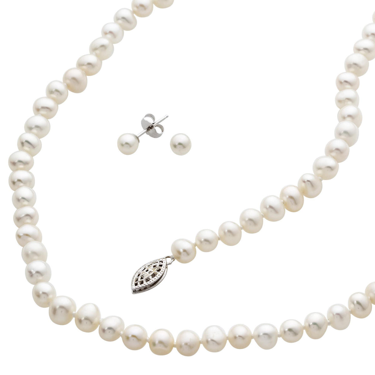 Jilco White Freshwater Pearl Bracelet Necklace & Earrings