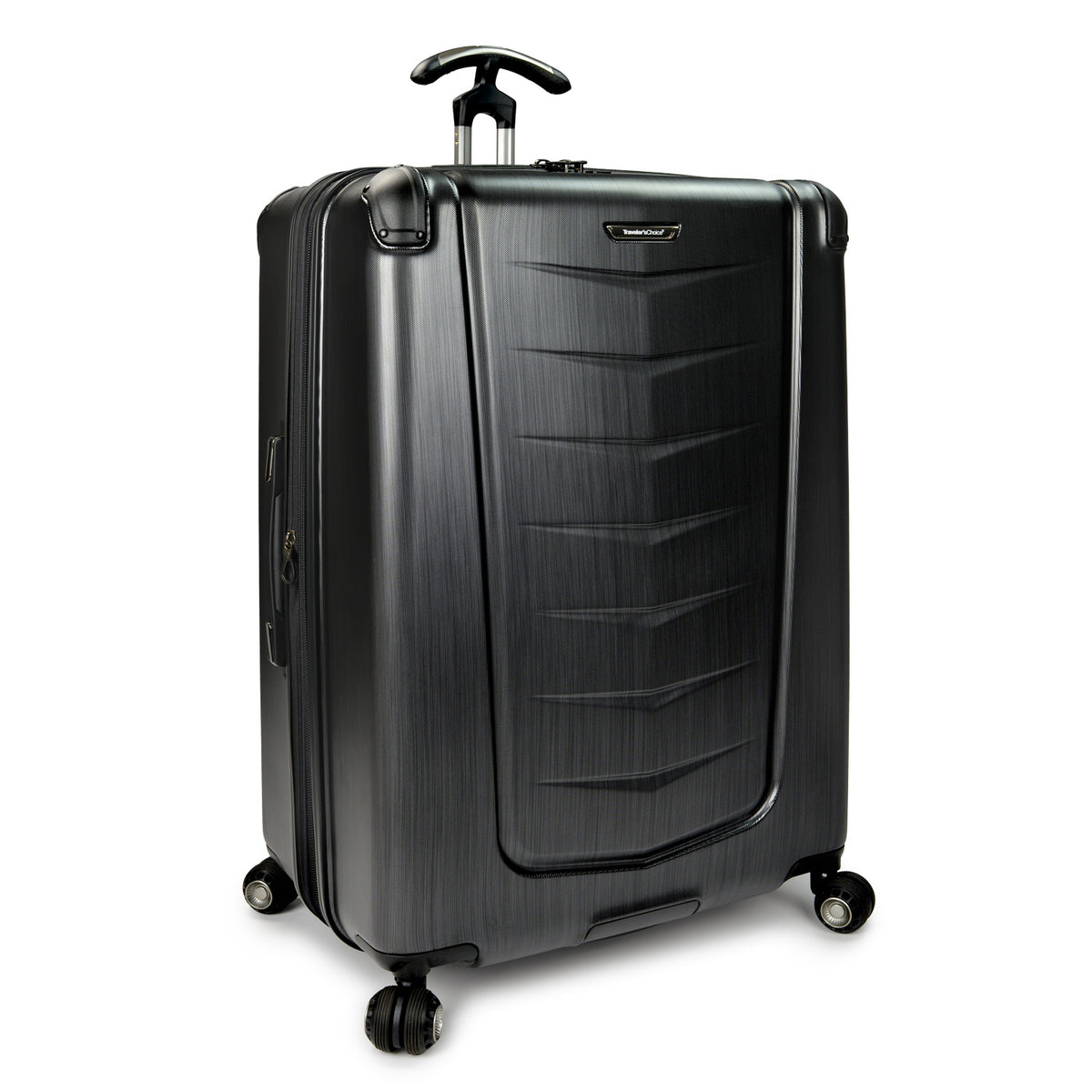 Traveler's Choice Silverwood 30" Large Checked Polycarbonate Hardside Expandable Spinner Luggage, Brushed Finish