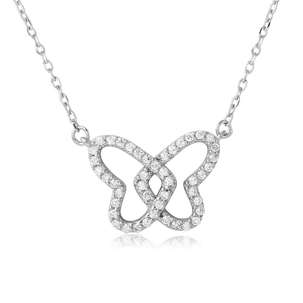 PARIKHS Rhodium Plated Open CZ Butterfly Necklace in 925 Sterling Silver