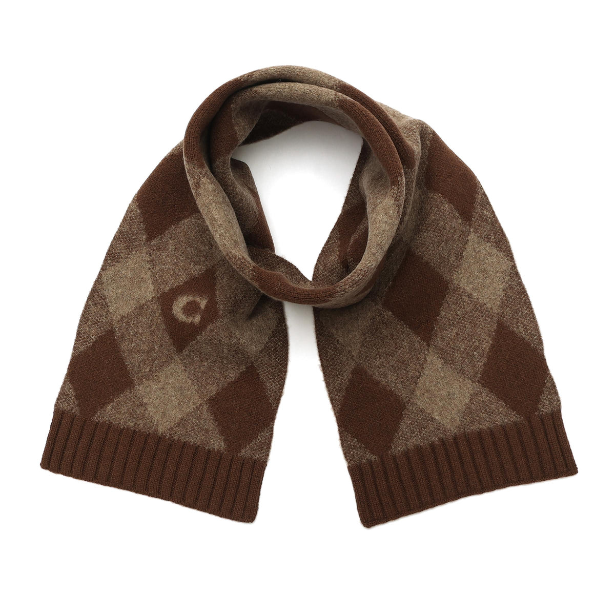 COACH Argyle Knit Muffler - Grey/Brown
