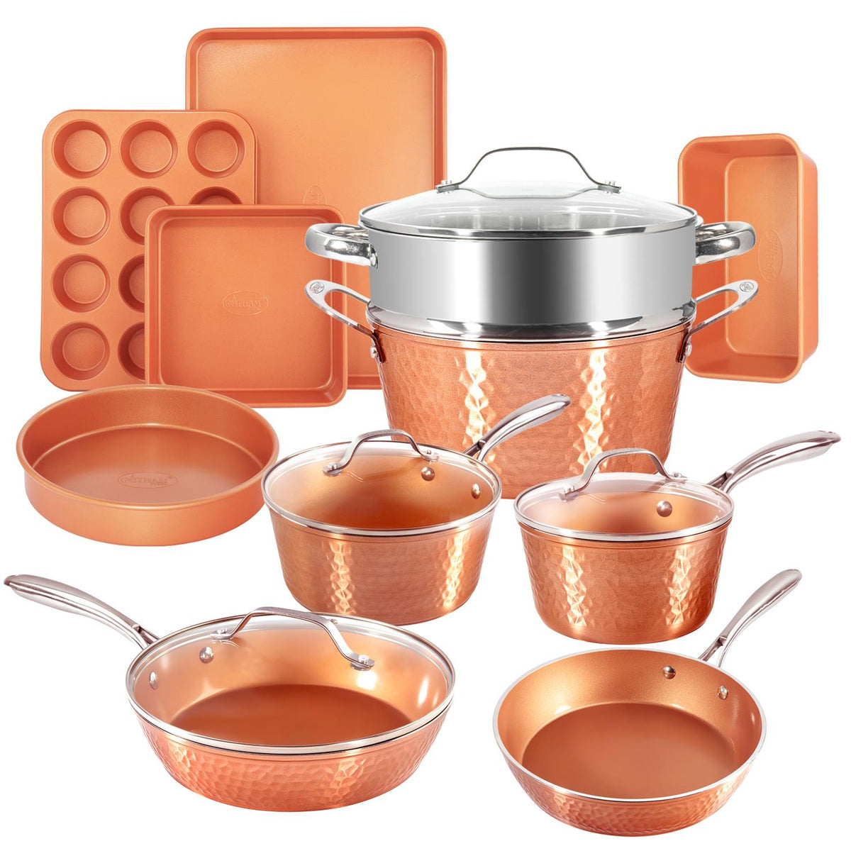 Gotham Steel Cookware Hammered Pots and Pans w/Bakeware Set Size 15 Piece Set