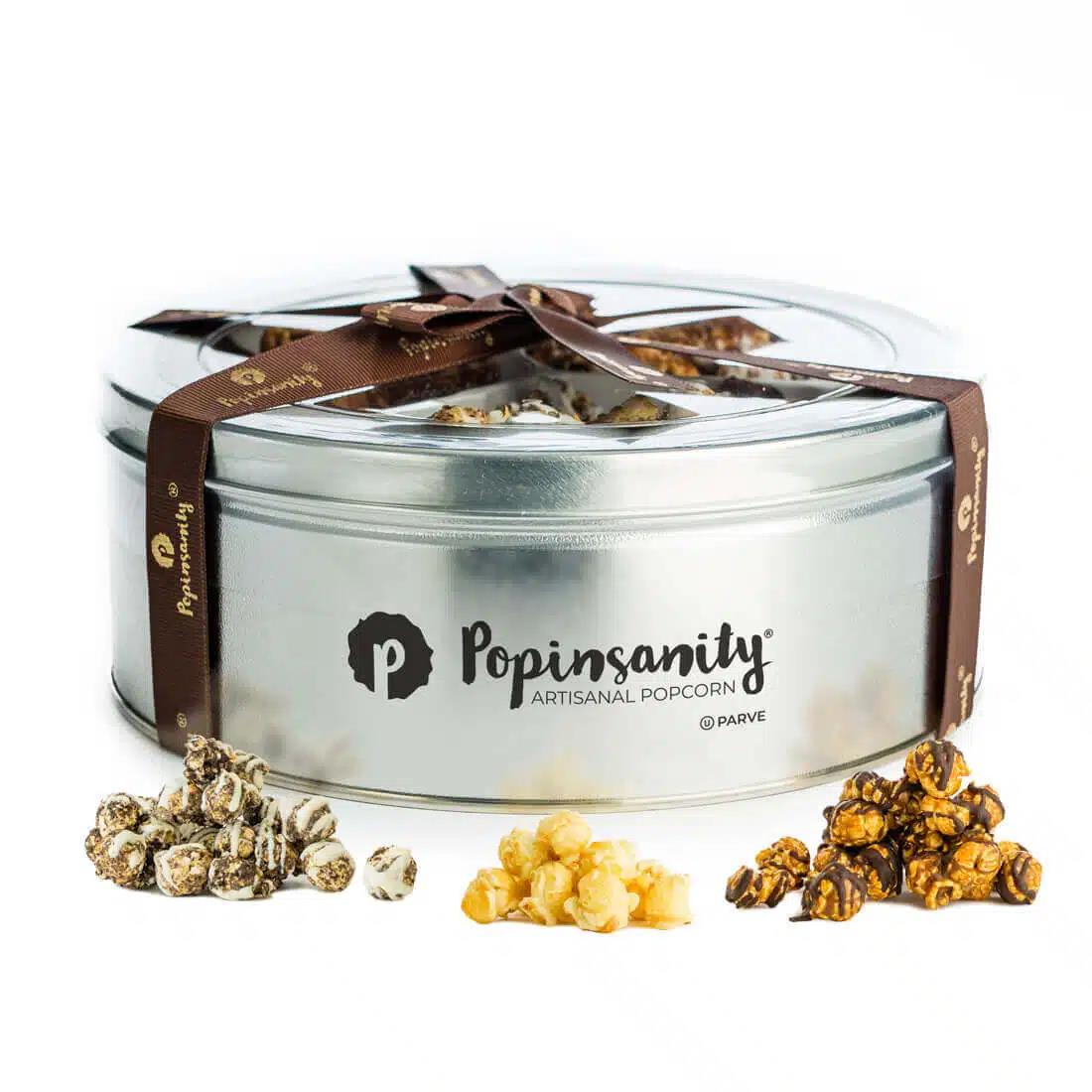 Popinsanity Popcorn Round Deluxe Tri Flavor Tin - 3 Flavors x 2