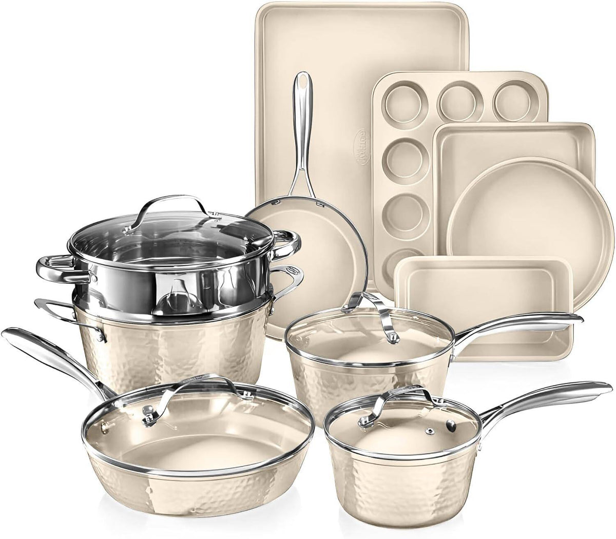 Gotham Steel Cookware Hammered Ceramic Cookware & Bakeware Set Size 15 Piece Set