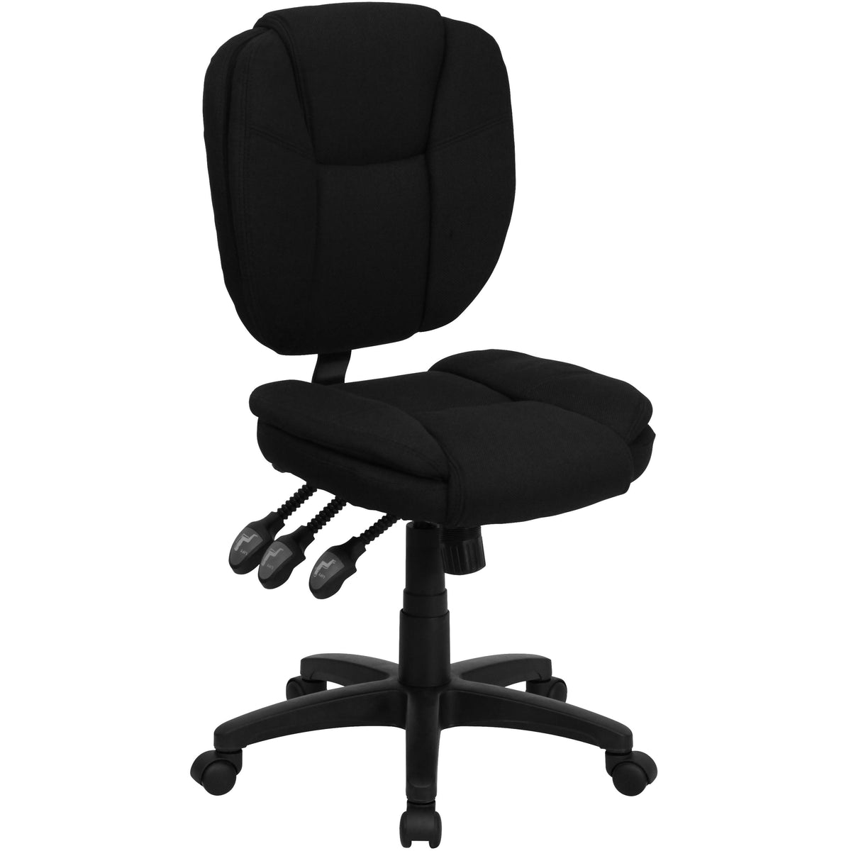 Flash Furniture Mid-Back Black Fabric Multifunction Swivel Office Chair w/ Pillow Top Cushioning