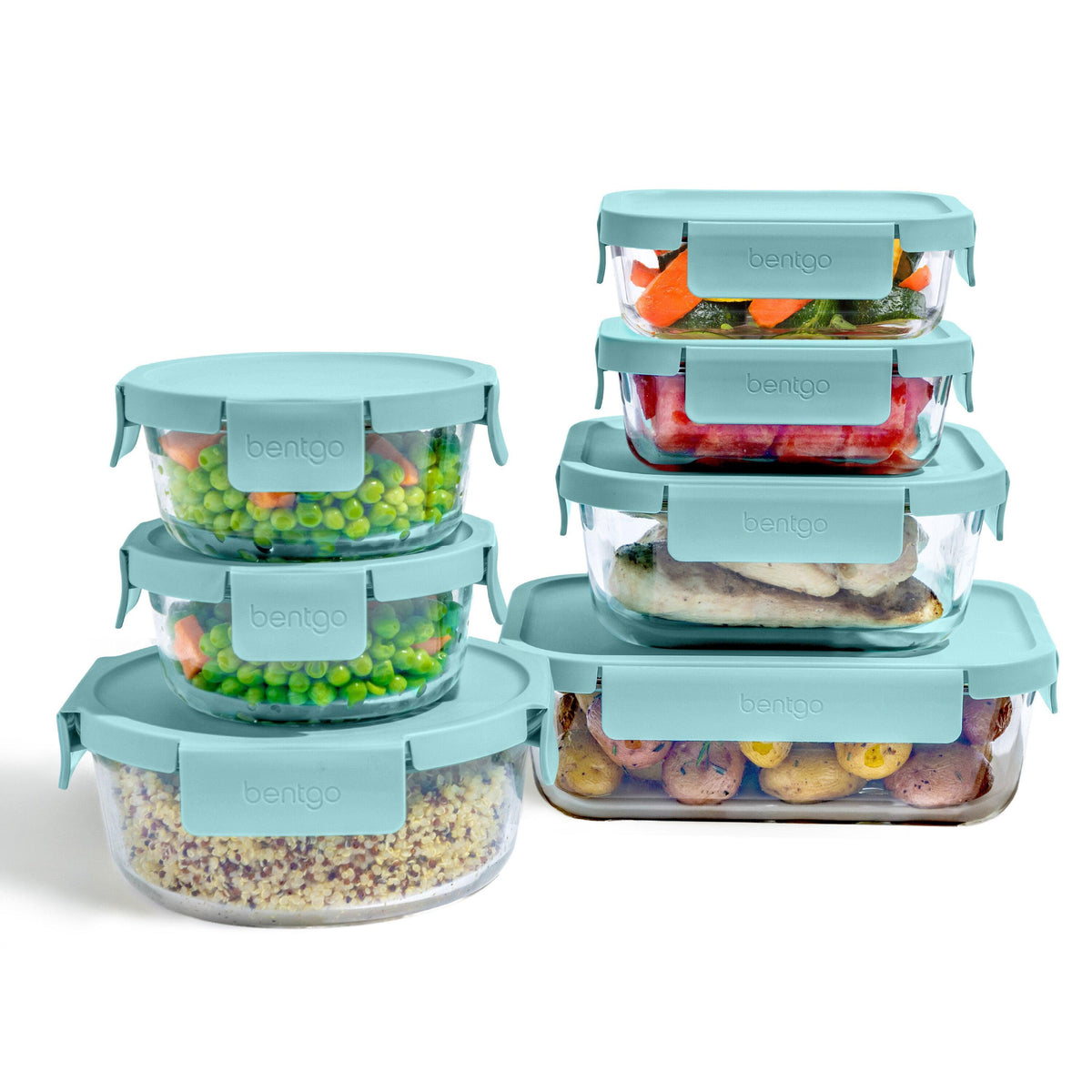 Bentgo 14pc Glass Leakproof Food Storage Set Soft Aqua
