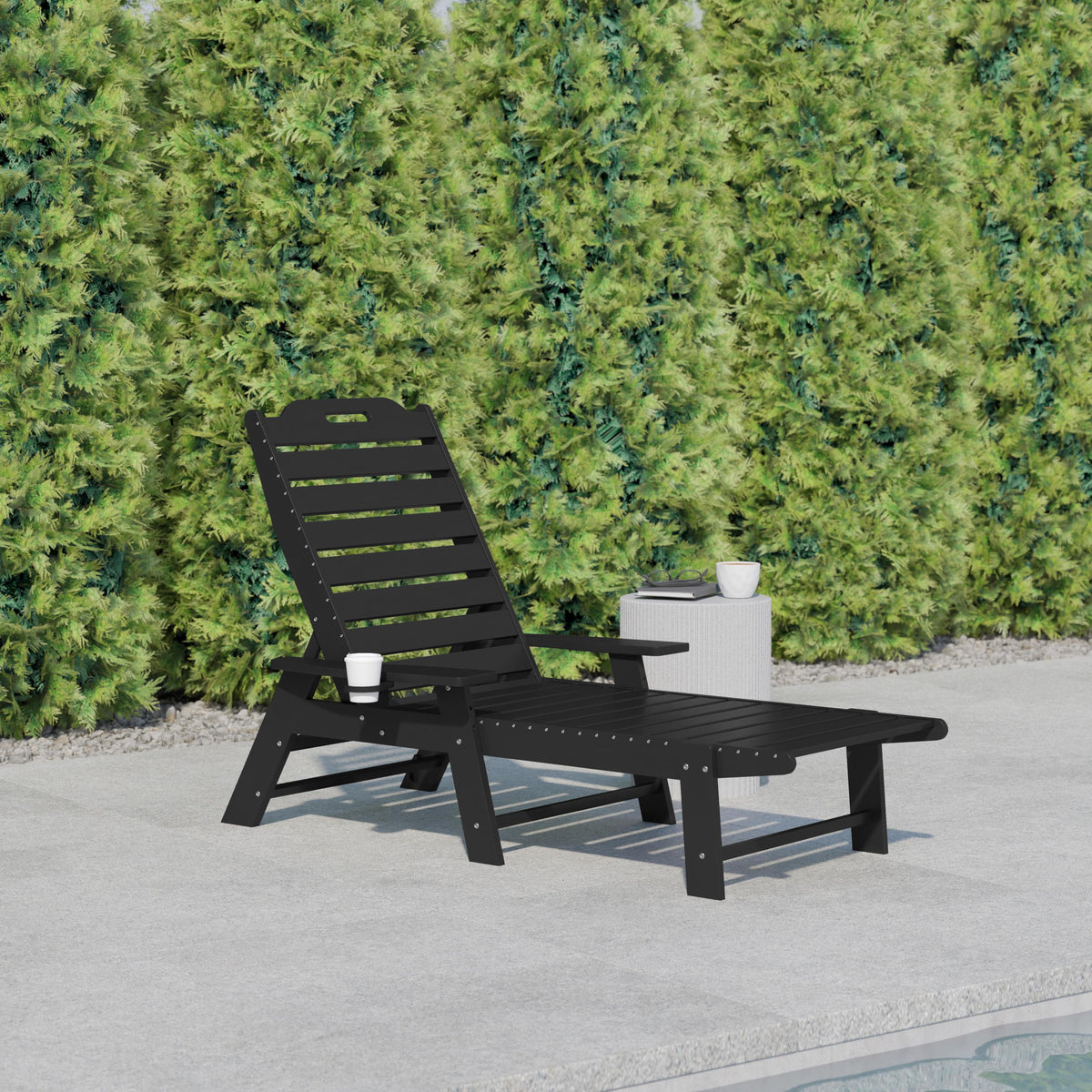 Flash Furniture Commercial Grade Outdoor Adjustable Lounge Chair with Cupholder - Brown