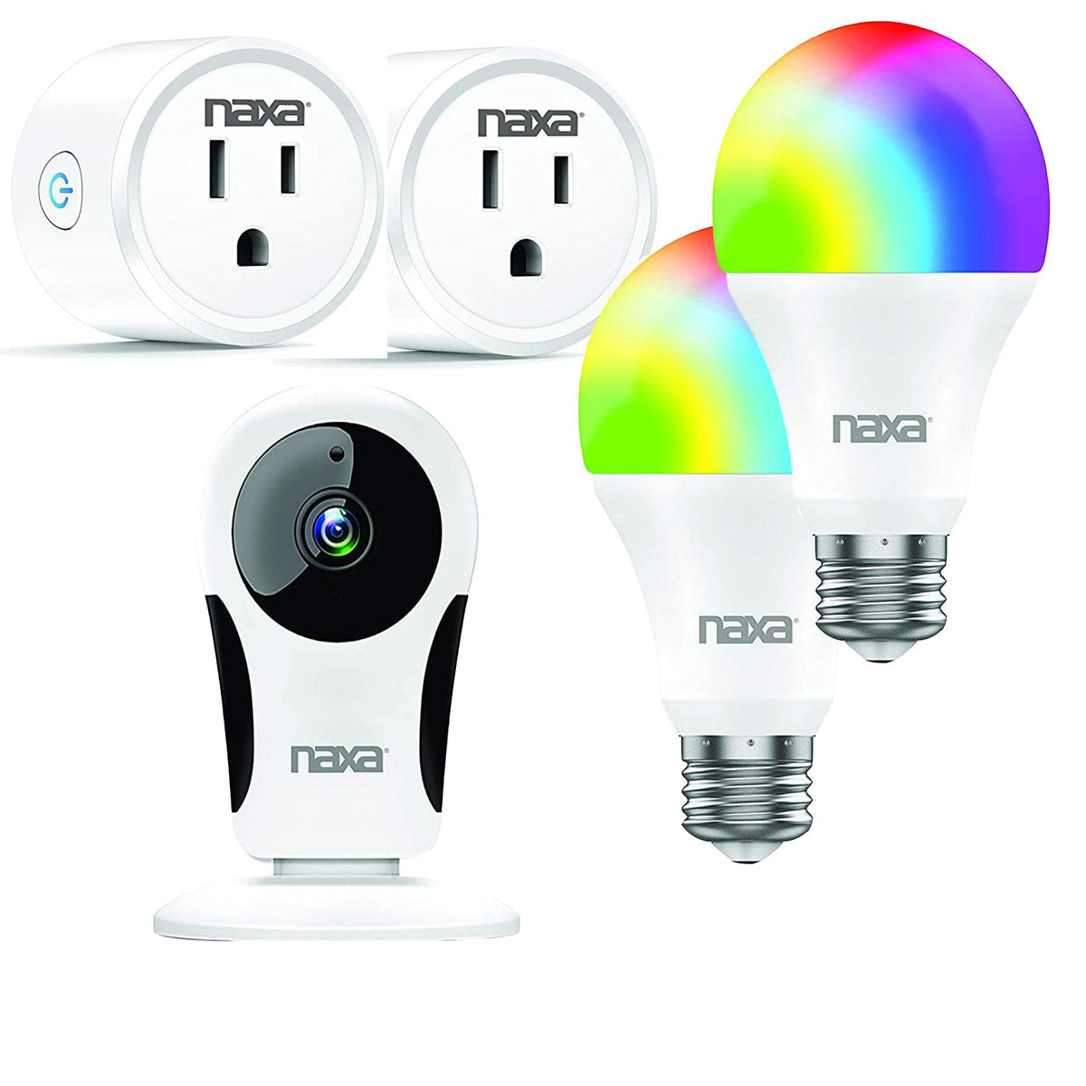 Computer Incentives Naxa Wi-Fi Smart Home Kit, includes 1 Wi-Fi camera, 2 smart plugs & 2 smart light bulbs