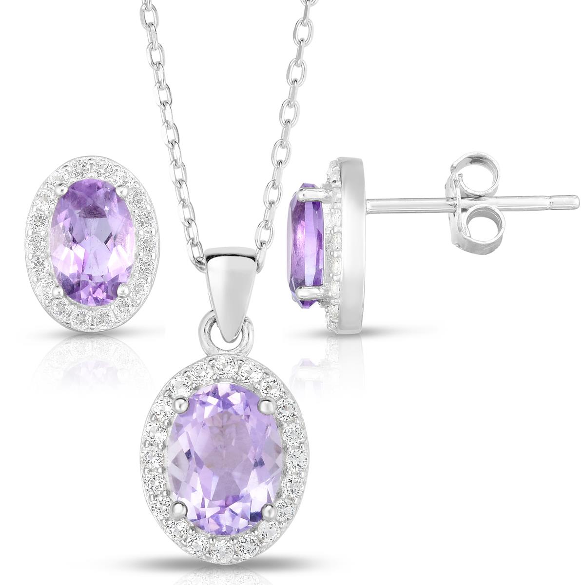 Jilco Oval Amethyst & White Topaz Earrings & Necklace Set