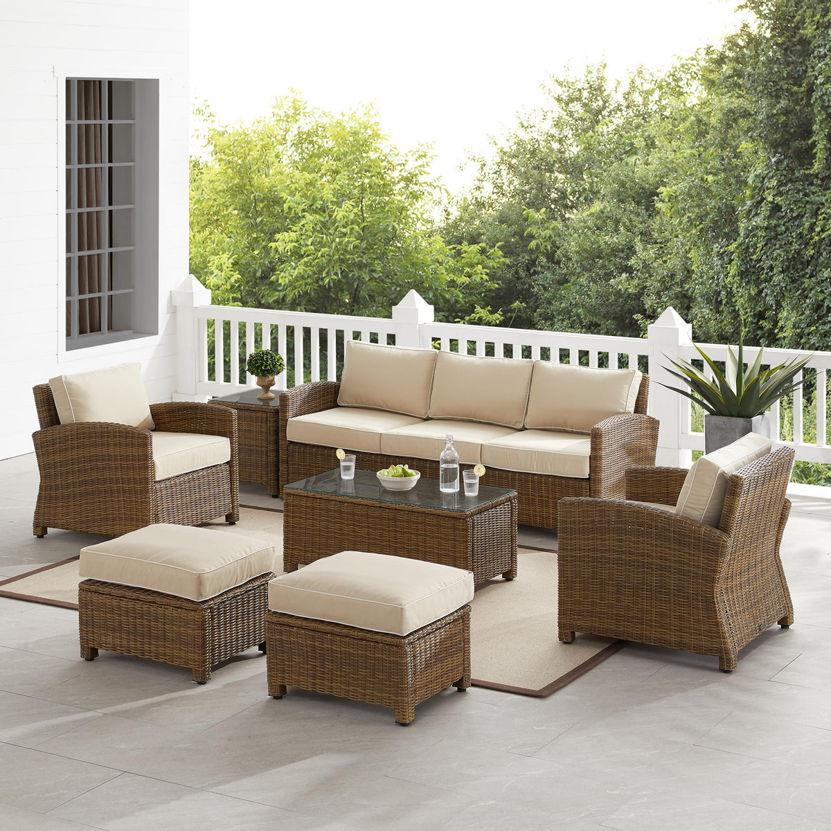 Crosley Outdoor Bradenton 7Pc Wicker Outdoor Sofa Patio Furniture Set