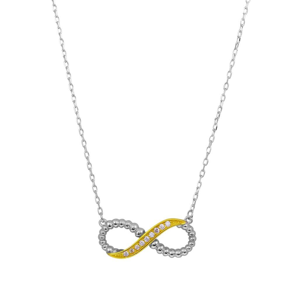 PARIKHS 2 Toned Rhodium Gold Plated Infinity CZ Necklace in 925 Sterling Silver