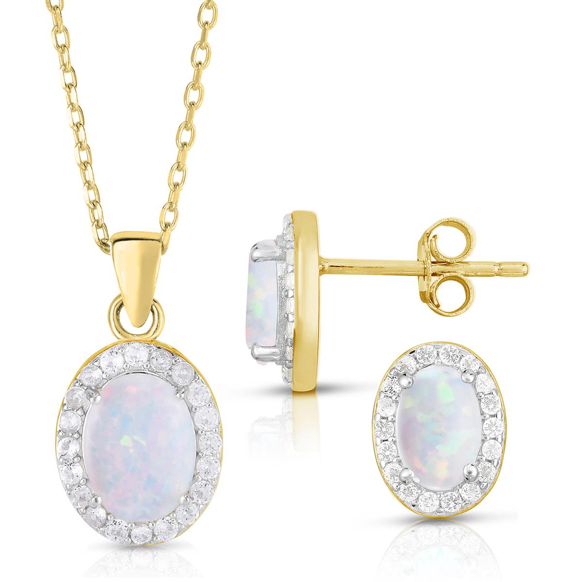 Jilco Inc Opal Earrings & Necklace Set