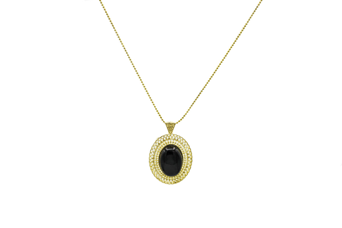 Completely Bella Gold Filigree Necklace with Black Center Stone