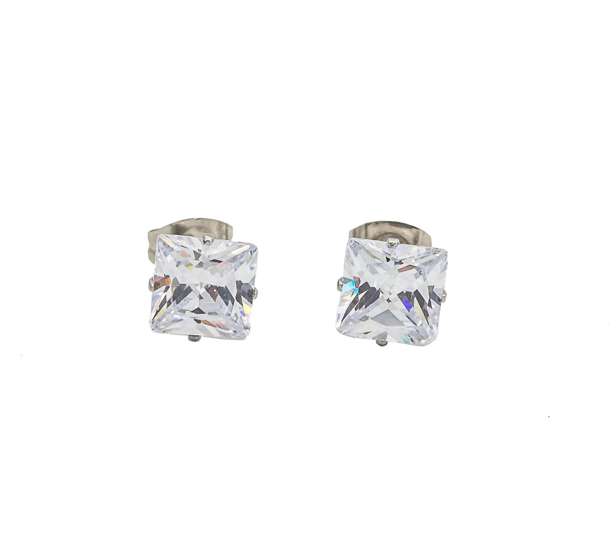 Completely Bella 1.25 Ct Each CZ. Stainless Steel Princess Cut Earrings