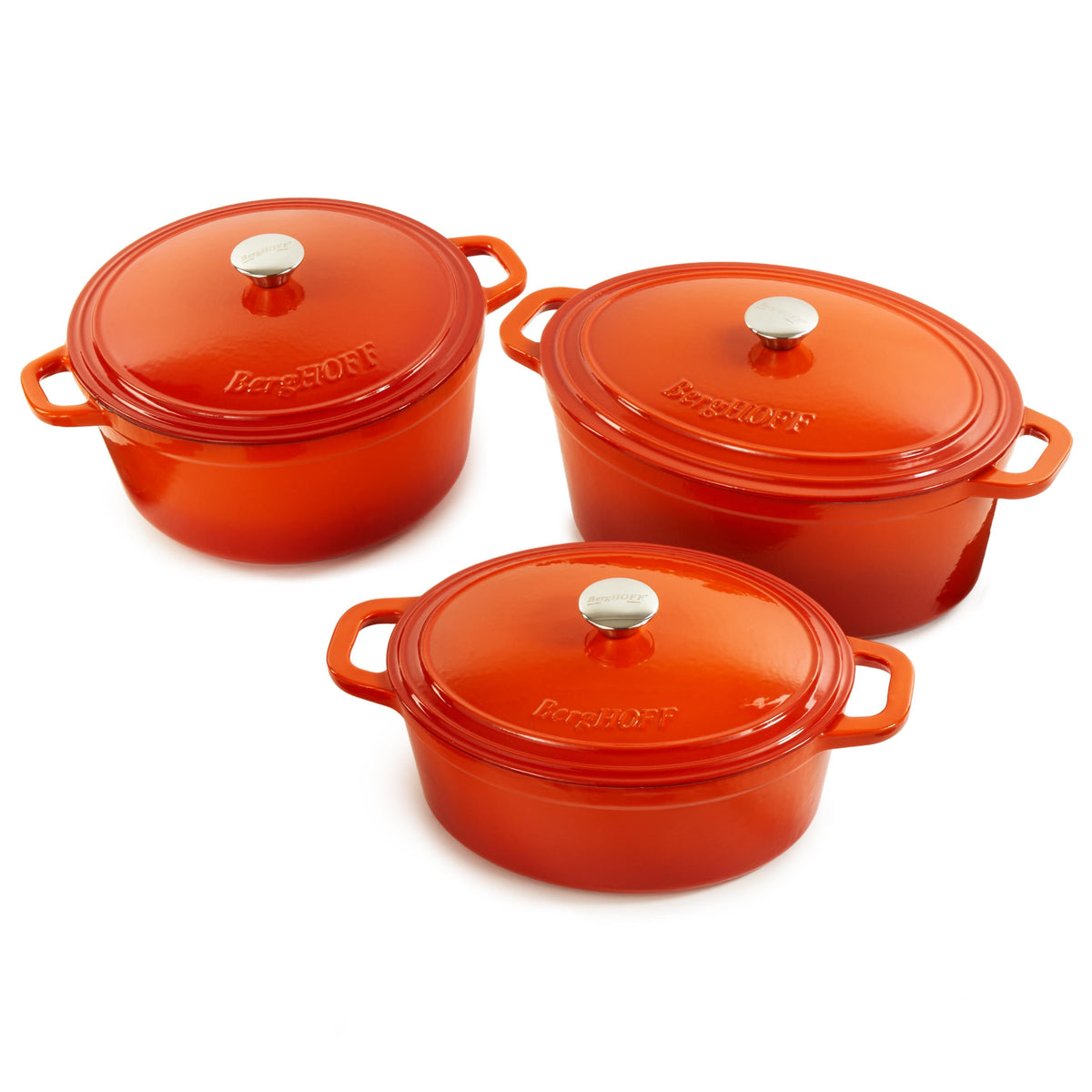 BergHOFF Neo 6pc Cast Iron Dutch Oven Cookware Set with Lids, Orange