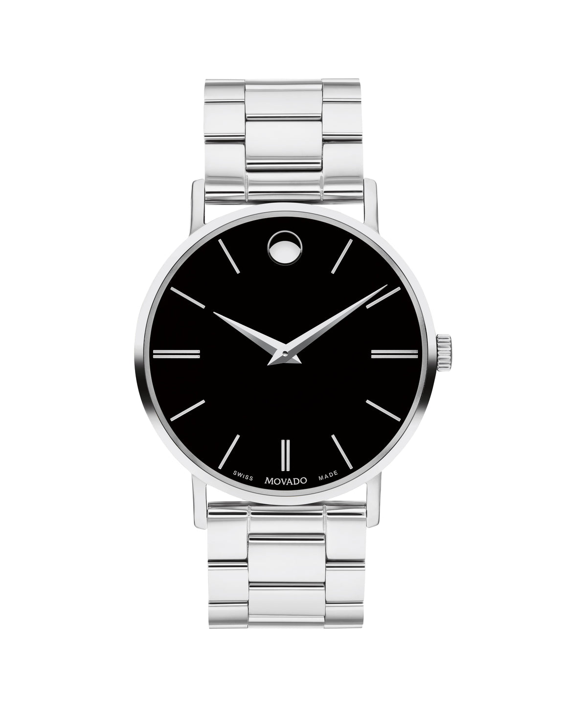 Movado Corporate Classic Gents. Stainless Steel Case & Bracelet. Black Dial with markers