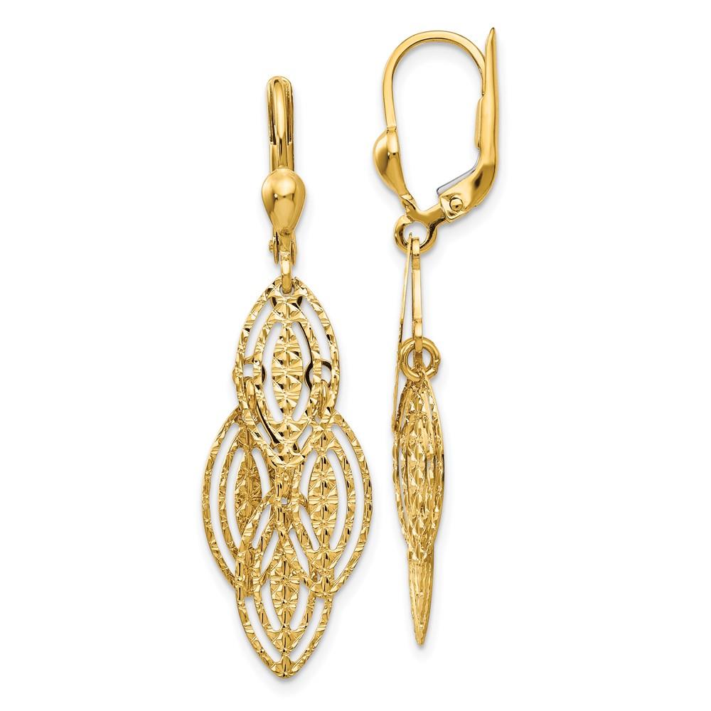 Distinctive 14K Gold Textured and Polished Dangle Leverback Earrings