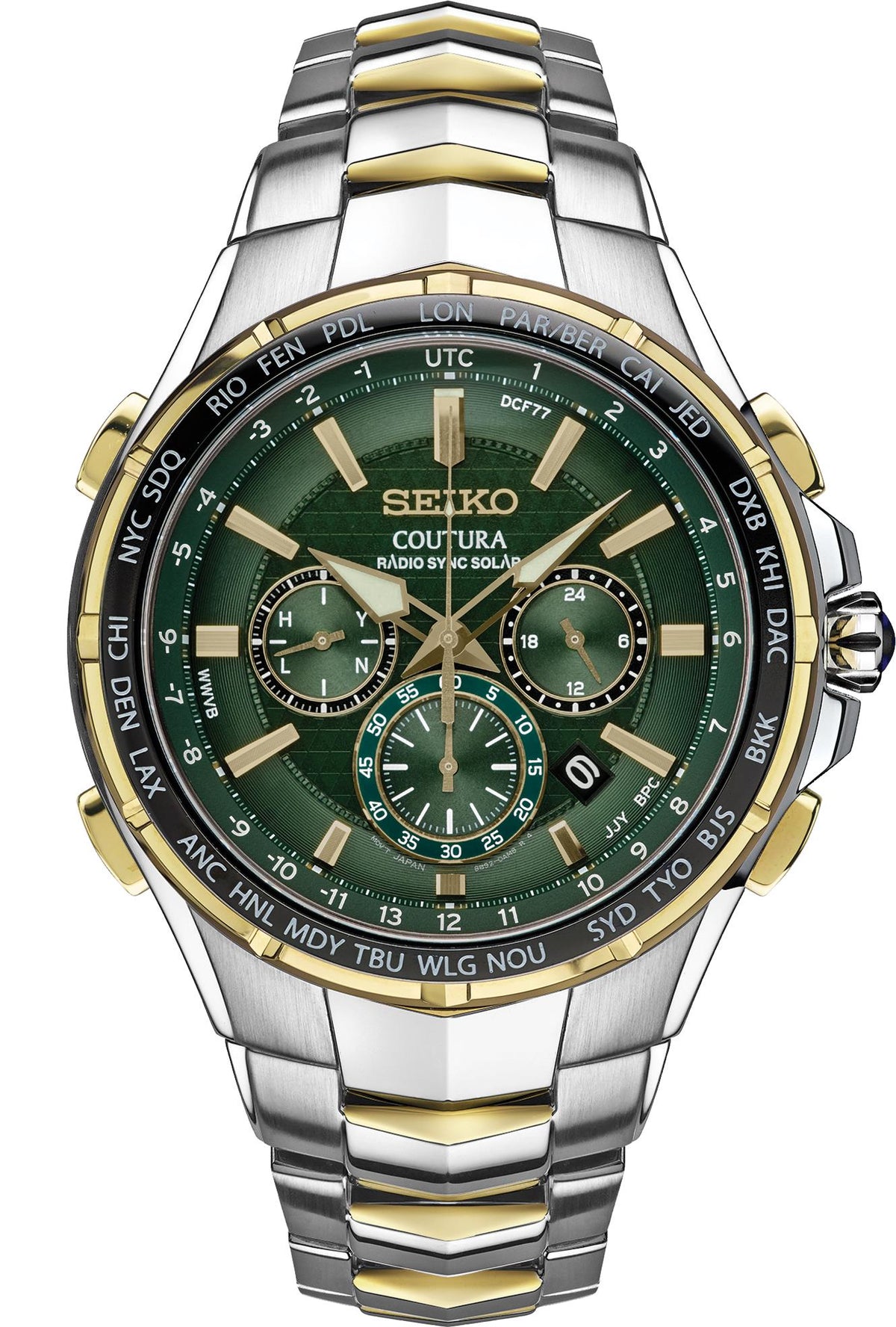 Seiko Watch Coutura SS TT Solar Radio Sync Green Dial