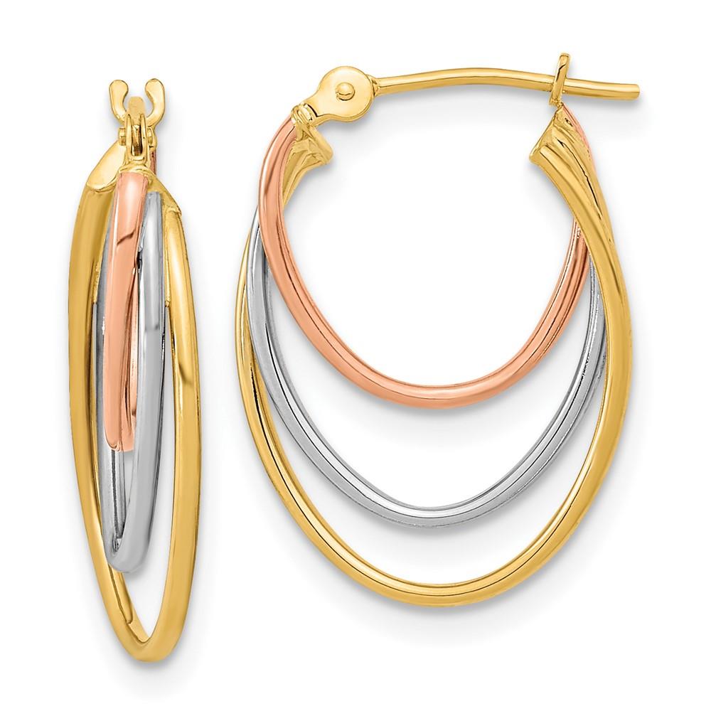 Distinctive 14k Tri-Color Diamond-cut Graduated 3 Ring Hoops