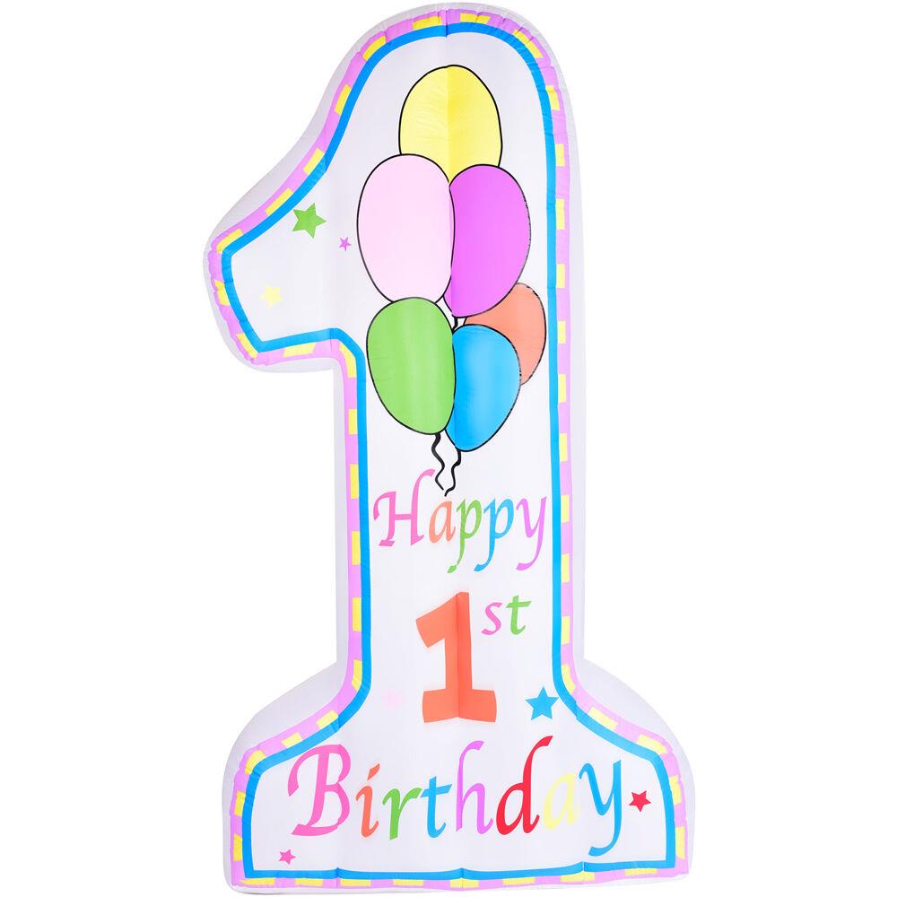 Fraser Hill 8-Ft. Tall First Birthday Outdoor Blow-Up Inflatable with Lights and Storage Bag