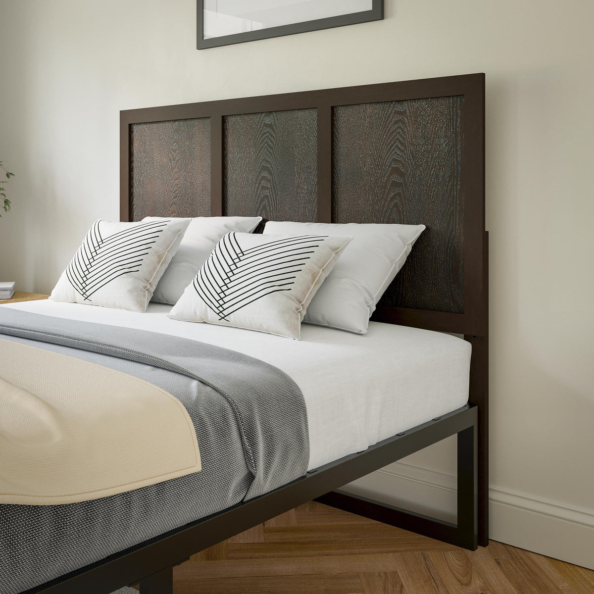 Flash Furniture Contemporary Queen Size Four Panel Wooden Headboard Only in White