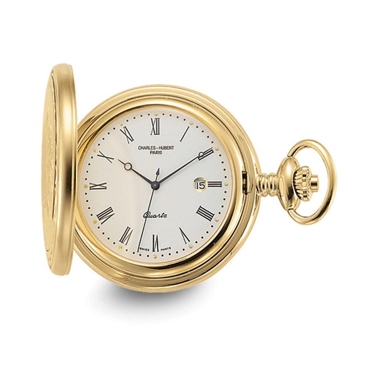 Distinctive Gifts Charles Hubert Gold Finish Off-White Dial with Date Pocket Watch 48mm