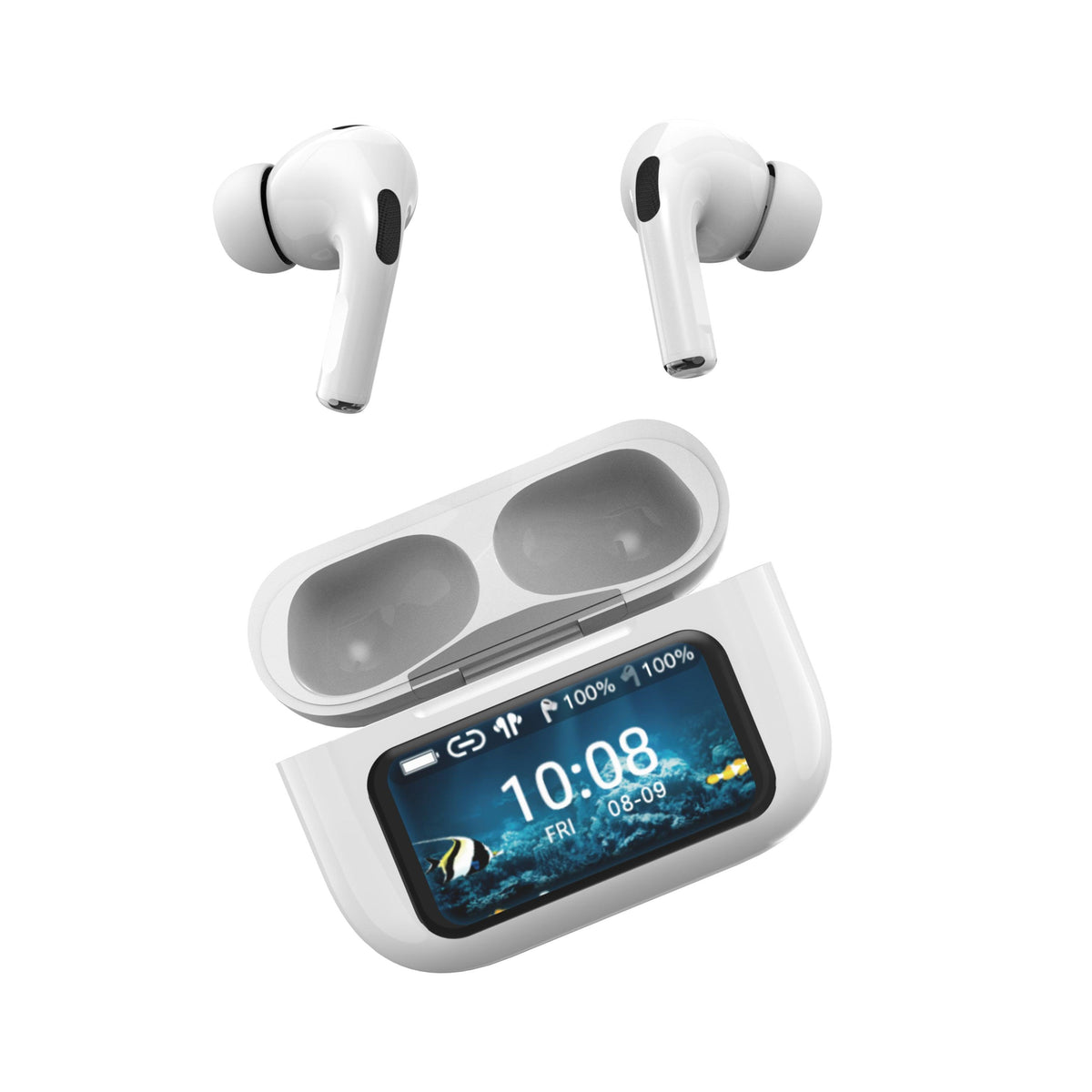 IQ Sound Noise Cancelling True Wireless Earbuds w/ Touch Screen Case White