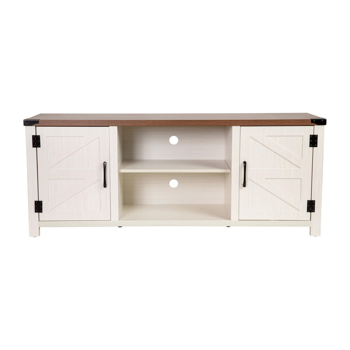 OSC Designs White Ayrith Modern Farmhouse Barn Door TV Stand