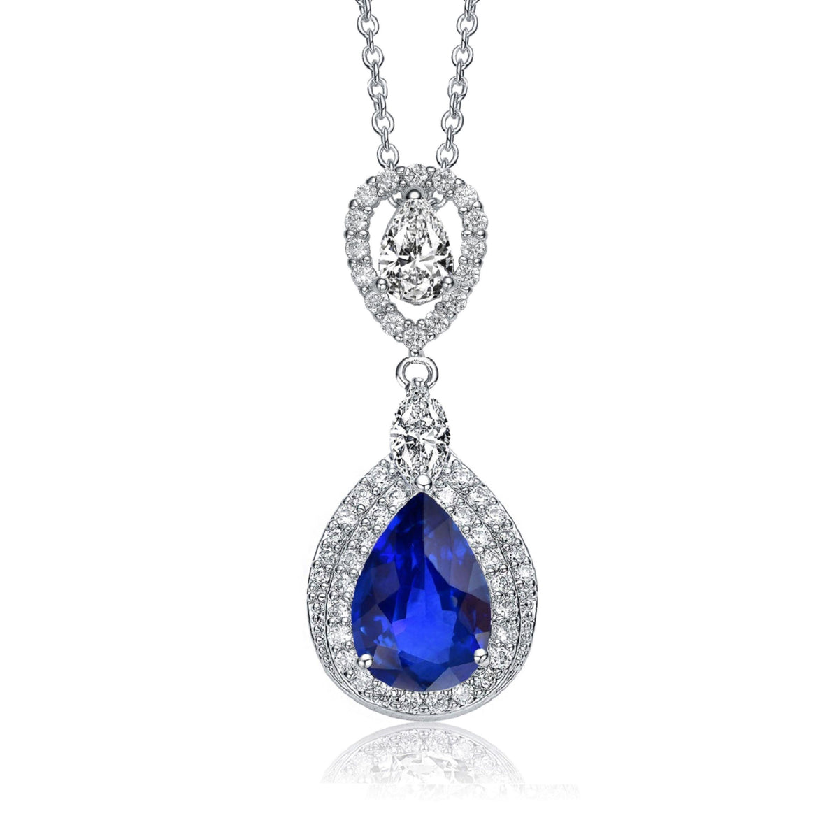 GENEVIVE Rhodium CZ Sparkling Sapphire Necklace Size 18"