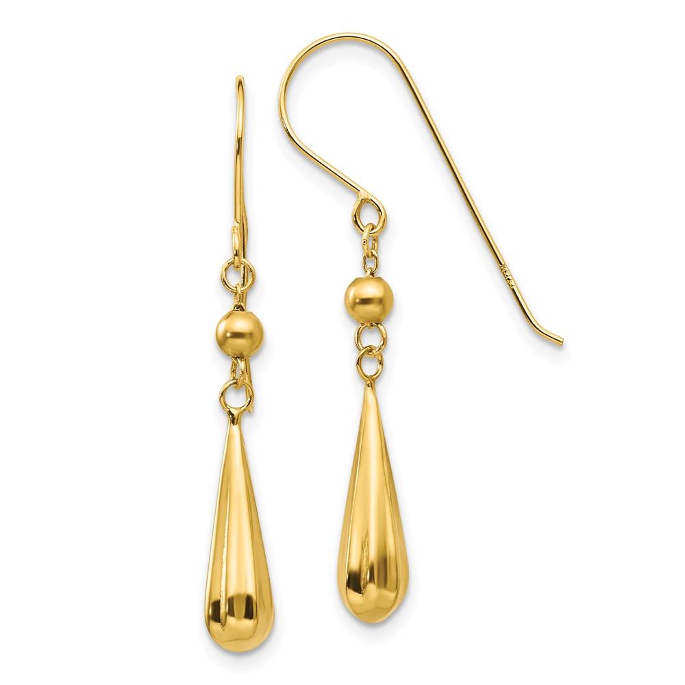 Distinctive 14K Grooved Puffed Teardrop Shepherd Hook Earrings