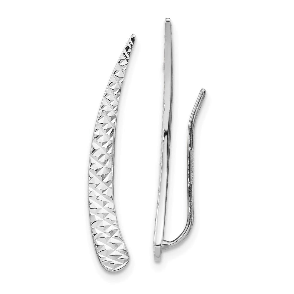 Distinctive 14k White Gold Polished and Textured Ear Climber Earrings