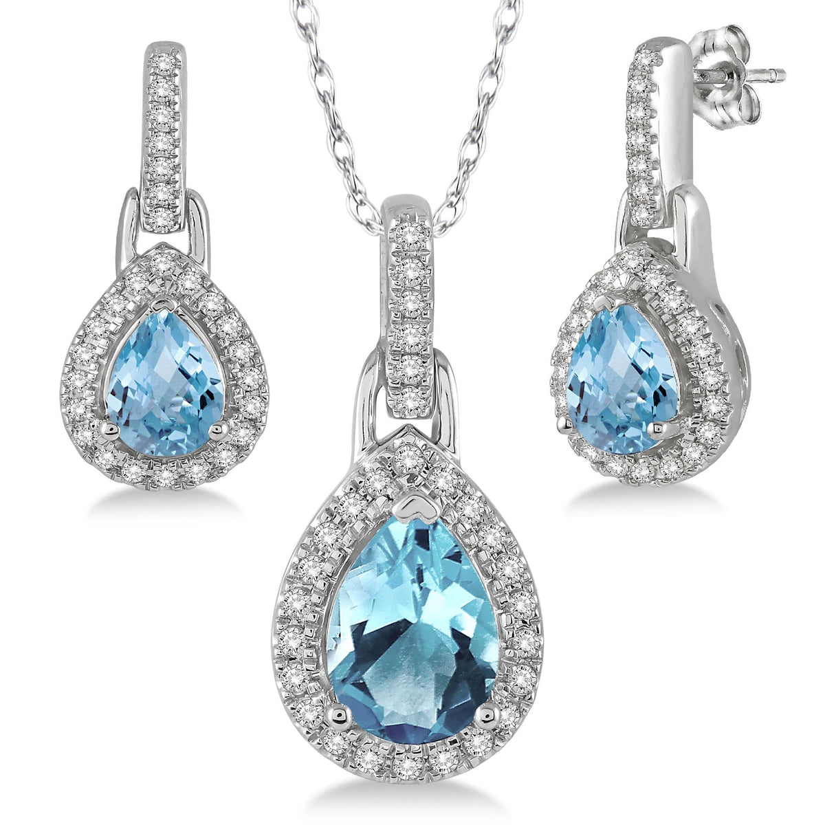 Jilco Inc Aquamarine and Diamond Earrings and Necklace Set