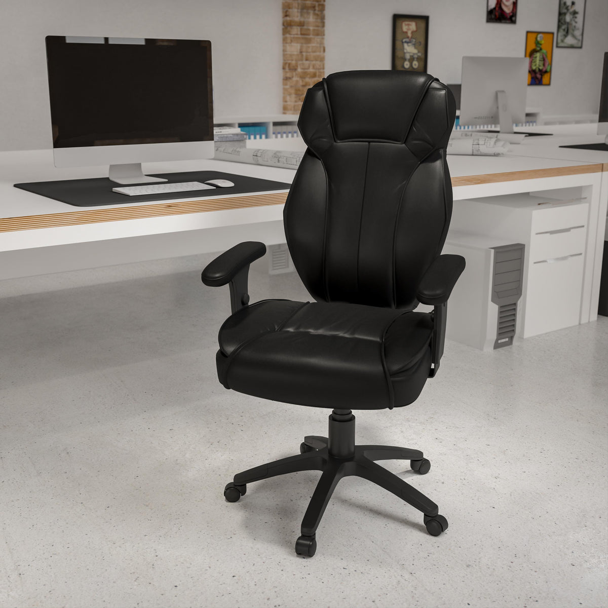 Flash Furniture High Back Black LeatherSoft Multifunction Executive Chair w/Lumbar Support Knob
