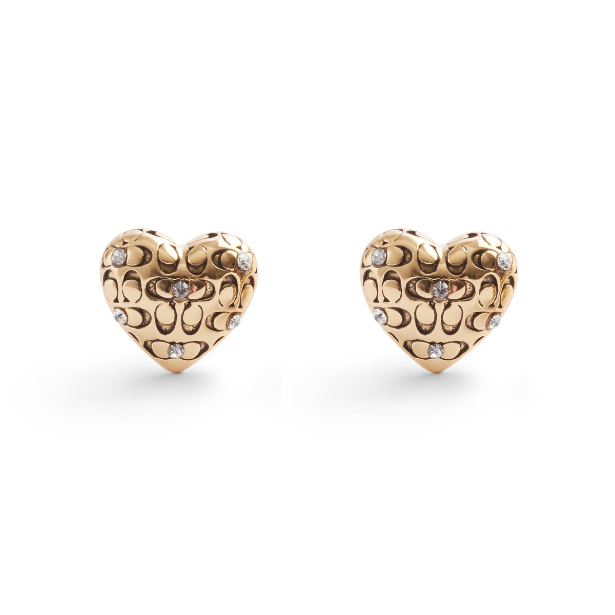 Coach Quilted C Heart Stud Earrings Gold
