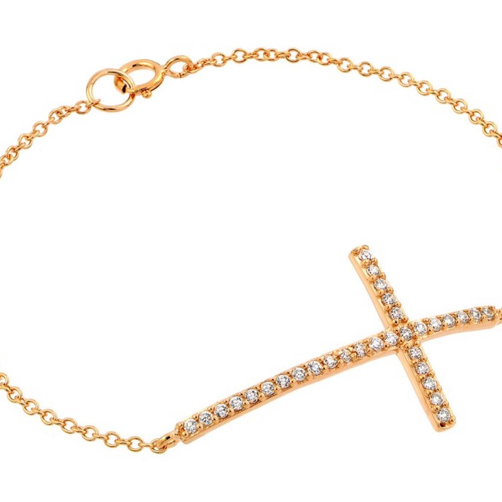 PARIKHS Rose Gold Plated Sideways Cross CZ Bracelet in 925 Sterling Silver