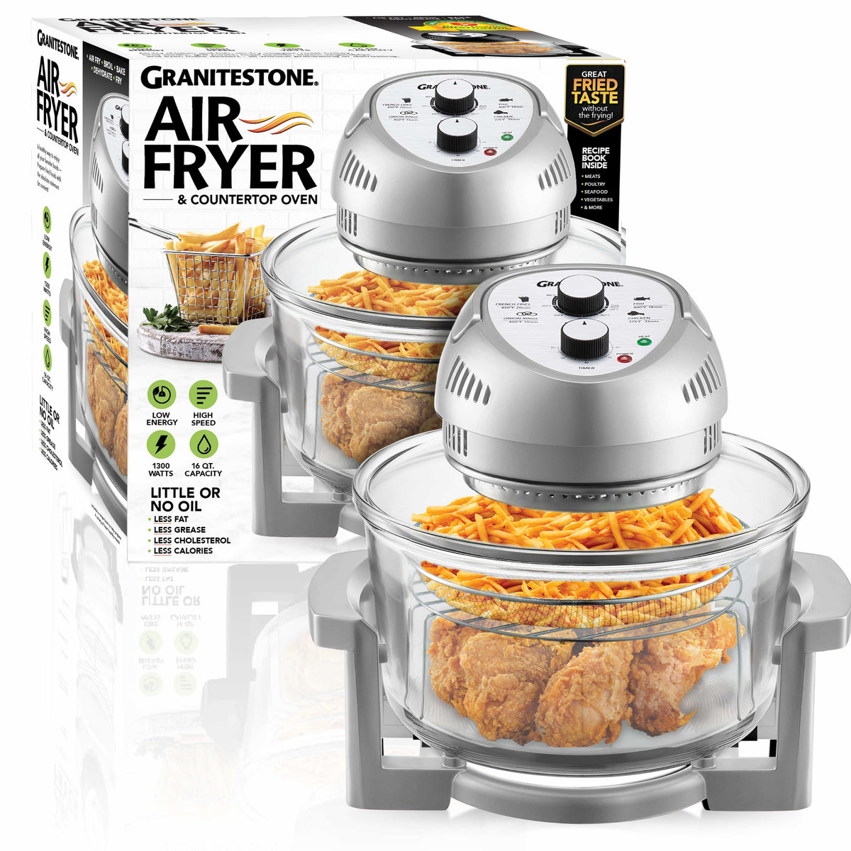 GraniteStone Cookware Glass Air Fryer and Counter Top Oven Size 16 Quart