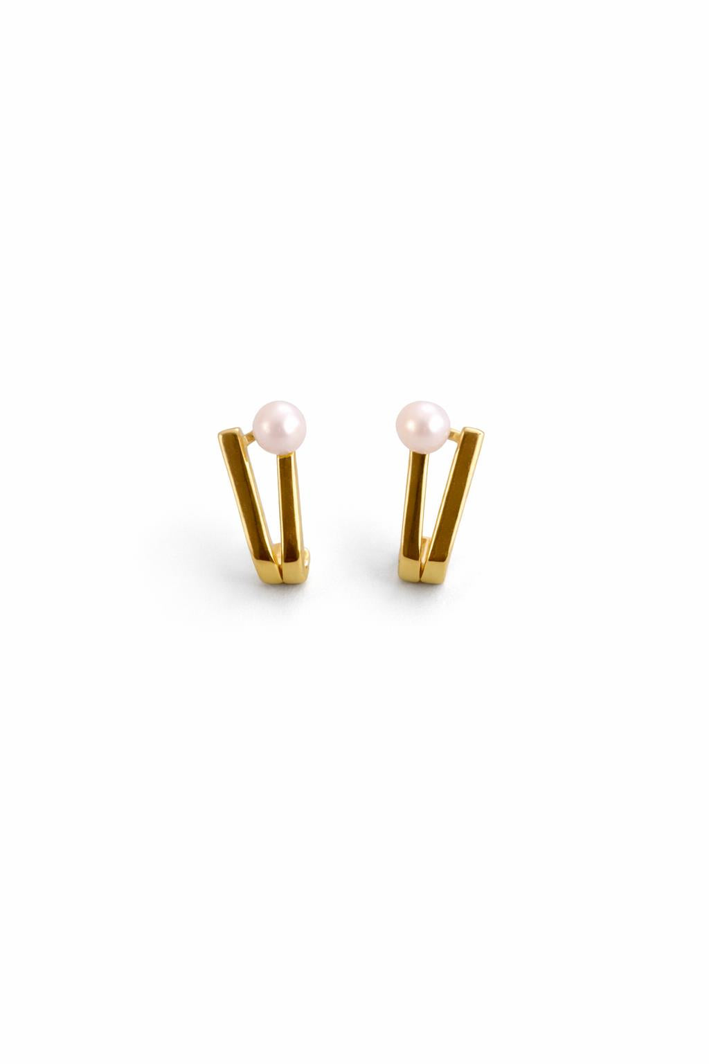 Completely Bella Latonia Cabella created Sterling Silver 18K Gold Vermeil "V" shaped earrings topped with a pearl